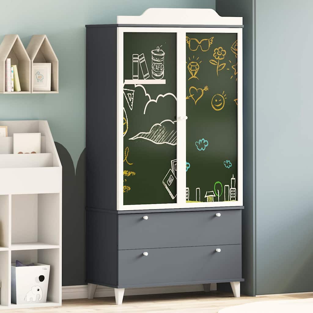 Chalkboard Wardrobe with Drawer Grey and white Engineered wood